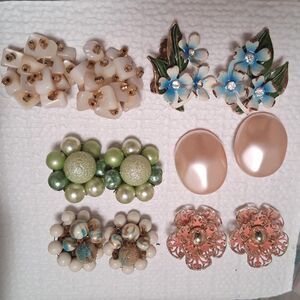 Vintage Clip Earrings Set (6) Enamel Cluster Filigree
